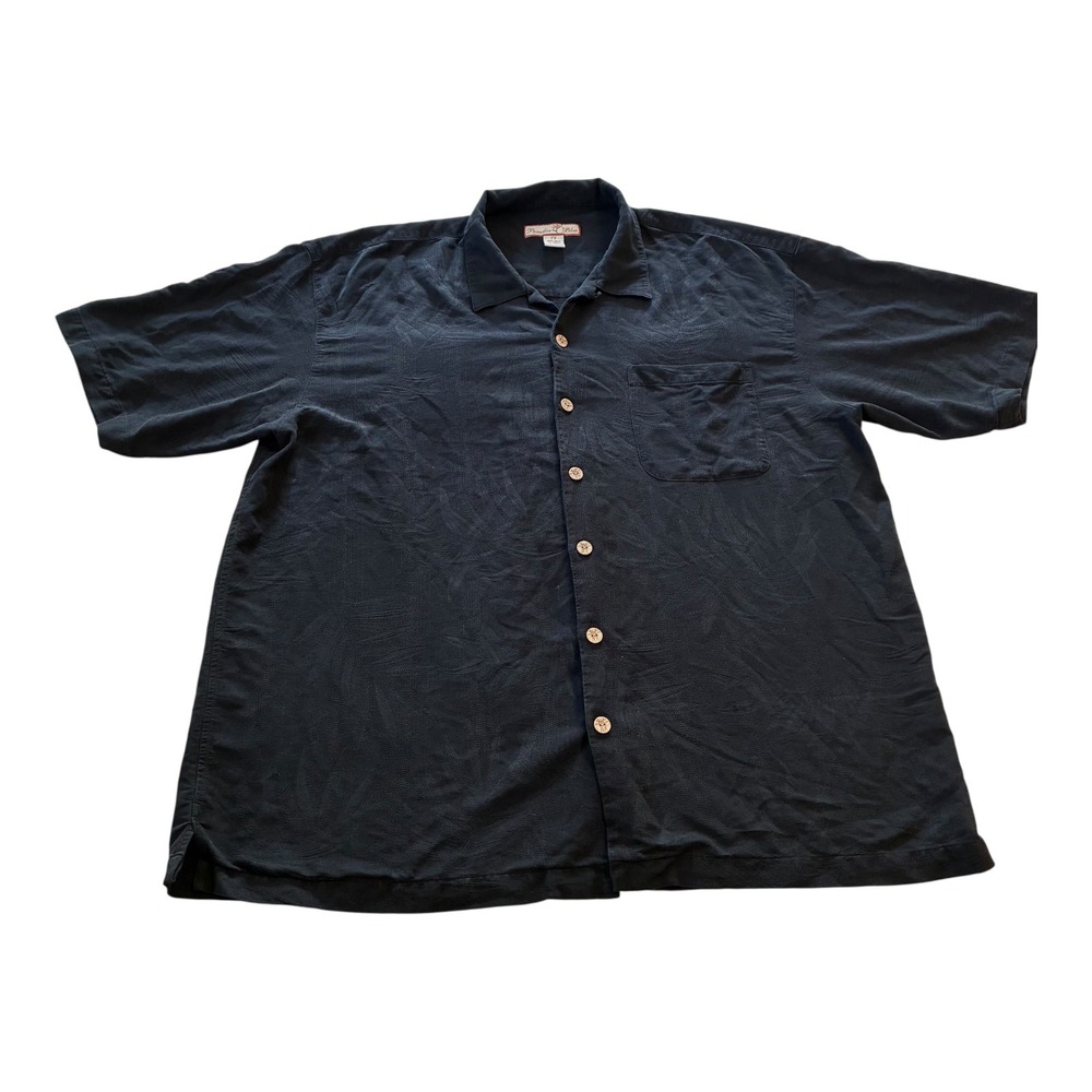 Paradise Blue 2X Mens Black 100% Silk‎ Button Down Hawaiian Shirt Tropical